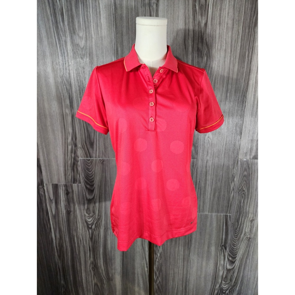 Nike Golf Tour Performance Dri-FIT Red Polka Dot Polo Shirt Womens Medium
